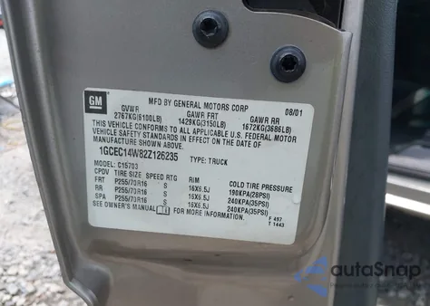 2002 Chevrolet Silverado 1500 z USA, uszkodzony, nr VIN 1GCEC14W82Z126235